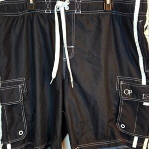 O P Ocean Pacific Mens BLACK Board Shorts Swimwear XL 40-42 mesh Lined  Beach